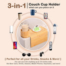 Bandeja de suporte de copo de sofá, bandeja de braço de sofá de bambu com suporte giratório de 360°, bandeja de descanso de braço de sofá dobrável 3 em 1 para controle remoto/lanches/xícaras/bebidas