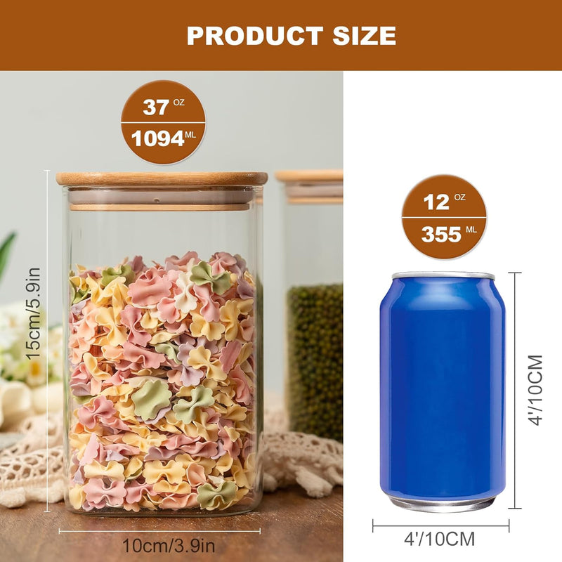 Frascos de vidro para armazenamento de alimentos, conjunto de 6 recipientes de armazenamento de vidro, recipiente de vidro transparente para alimentos com tampa de bambu hermético para servir chá,