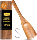 Conjunto de utensílios de cozinha de madeira teca natural de 9 peças com descanso de colher - Suporte de colheres e utensílios de cozinha com aderência confortável