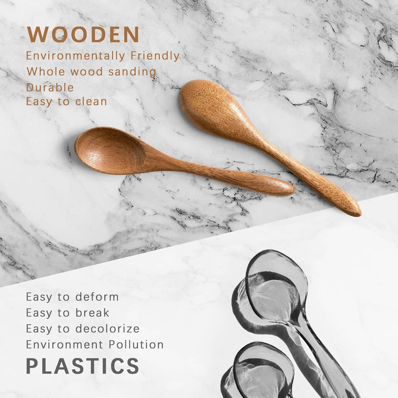 7 colheres de madeira pequenas, colheres de mel de 14 cm para chá, colher de chá de mel de madeira para café, pequenas colheres de madeira, colher de mesa de bambu para mexer, conjunto de