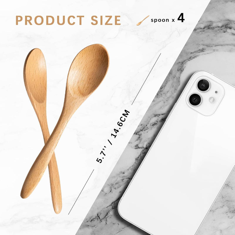 7 colheres de madeira pequenas, colheres de mel de 14 cm para chá, colher de chá de mel de madeira para café, pequenas colheres de madeira, colher de mesa de bambu para mexer, conjunto de