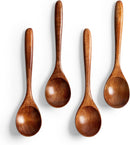 6 colheres de madeira para mel, colheres de madeira pequenas de 17 cm - Ótimo para chá, café e sopa, conjunto de colheres de mesa de servir de madeira, colher de chá de bambu a granel para