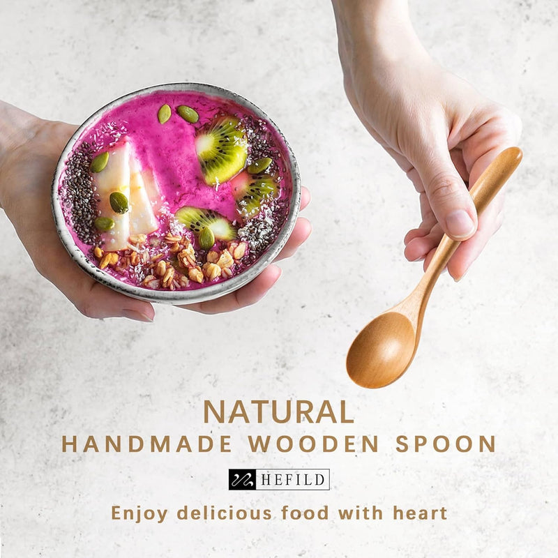 6 colheres de madeira para mel, colheres de madeira pequenas de 17 cm - Ótimo para chá, café e sopa, conjunto de colheres de mesa de servir de madeira, colher de chá de bambu a granel para