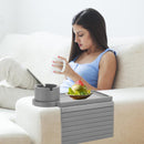 BAMBOOTRAY Bandeja de suporte de copo de sofá, mesa de braço de sofá 3 em 1, grande 48 x 33 cm, mesa lateral de bambu com clipe de sofá com suporte de copo de 360° para sofá, organizador