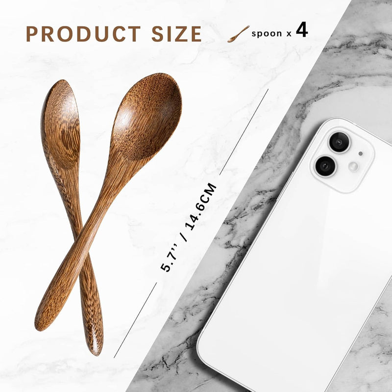 7 colheres de madeira pequenas, colheres de mel de 14 cm para chá, colher de chá de mel de madeira para café, pequenas colheres de madeira, colher de mesa de bambu para mexer, conjunto de