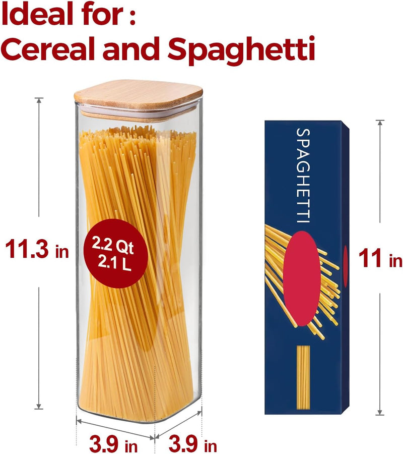 Frascos de armazenamento de vidro com tampa de bambu, recipientes de cozinha herméticos para assar, recipiente de alimentos para especiarias, biscoitos, chá, café e lanches (4 pacotes de 0,6 qt)