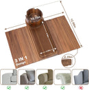 Bandeja de suporte de copo de sofá, bandeja de braço de sofá de bambu com suporte giratório de 360°, bandeja de descanso de braço de sofá dobrável 3 em 1 para controle remoto/lanches/xícaras/bebidas