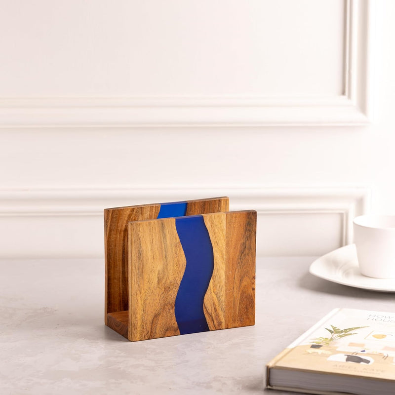 Porta-guardanapos de madeira de acácia e resina epóxi transparente para mesa