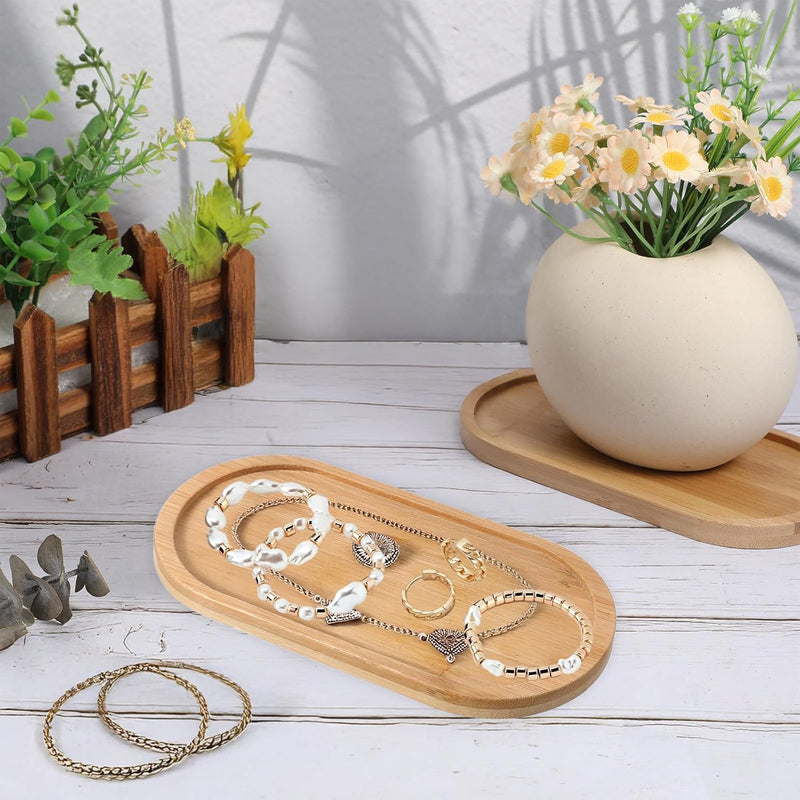 Kit com 2 Bandejas Pequenas de Bambu – Ovais para Joias, Cosméticos e Decoração