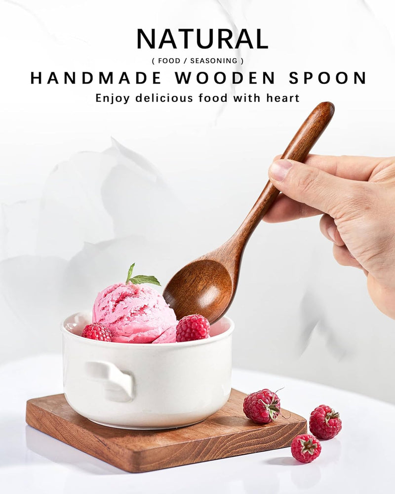 6 colheres de madeira para mel, colheres de madeira pequenas de 17 cm - Ótimo para chá, café e sopa, conjunto de colheres de mesa de servir de madeira, colher de chá de bambu a granel para