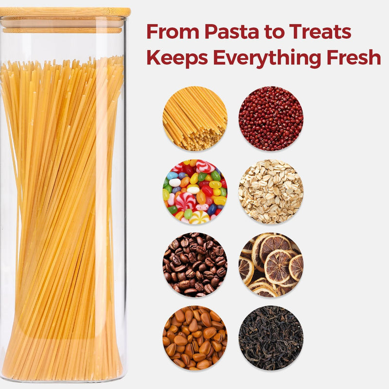 Frascos de armazenamento de vidro com tampa de bambu, recipientes de cozinha herméticos para assar, recipiente de alimentos para especiarias, biscoitos, chá, café e lanches (4 pacotes de 0,6 qt)