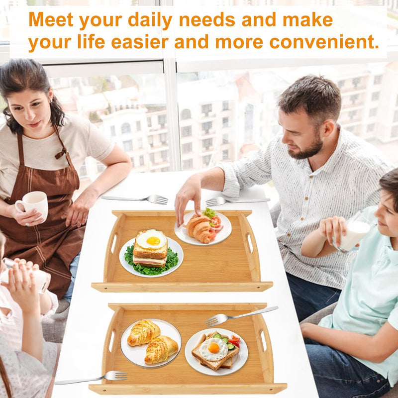 Bandeja de Bambu Grande com Alças – Kit 4 Unidades (43x30x3 cm)