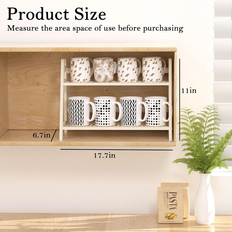 Organizador de estação de café com aparência de vime, suporte de caneca de bambu, prateleira de balcão de cozinha para acessórios de chá e café, suporte de matcha, expositor de xícara, rack