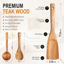 Conjunto de utensílios de cozinha de madeira teca natural de 9 peças com descanso de colher - Suporte de colheres e utensílios de cozinha com aderência confortável