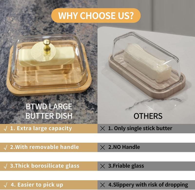 Manteiga grande de vidro com tampa e faca para bancada e geladeira