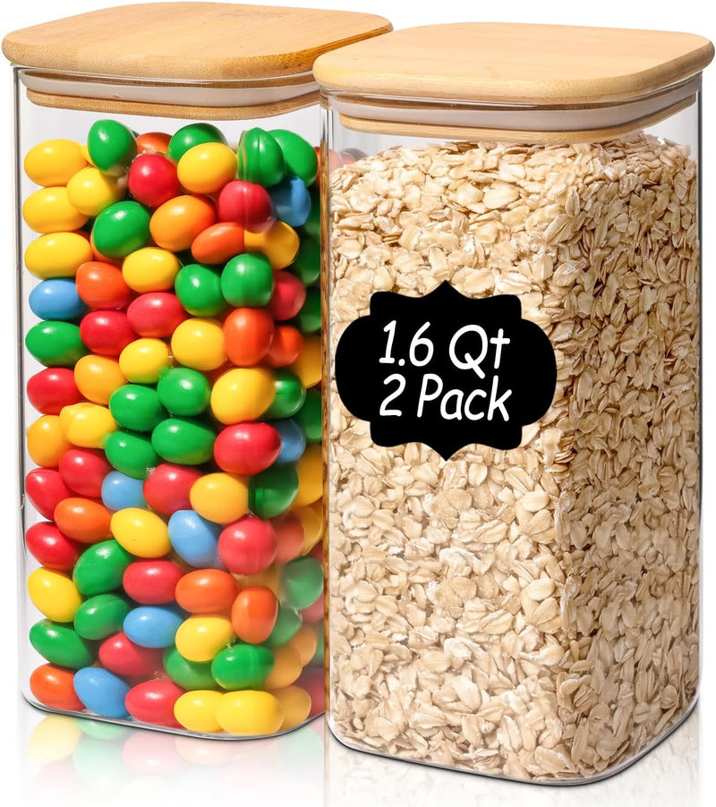 Frascos de armazenamento de vidro com tampa de bambu, recipientes de cozinha herméticos para assar, recipiente de alimentos para especiarias, biscoitos, chá, café e lanches (4 pacotes de 0,6 qt)