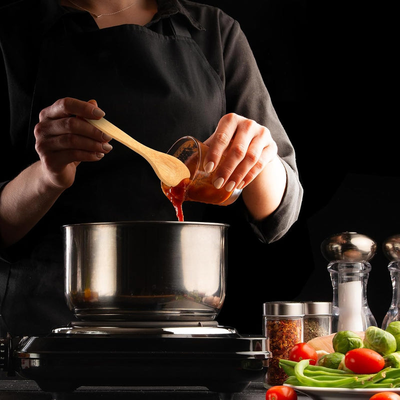 Colheres de bambu de 13 cm, pequenas colheres de madeira para condimentos, especiarias, açúcar, sal, geléia, café, Hrbs e mel, pequenas colheres de chá de madeira para servir cozinha (5 peças)