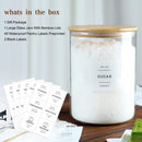 Pacote com 5 frascos de vidro com tampas herméticas de bambu - Recipientes empilháveis de armazenamento de alimentos com 132 etiquetas de despensa - com tampa de madeira para doces,