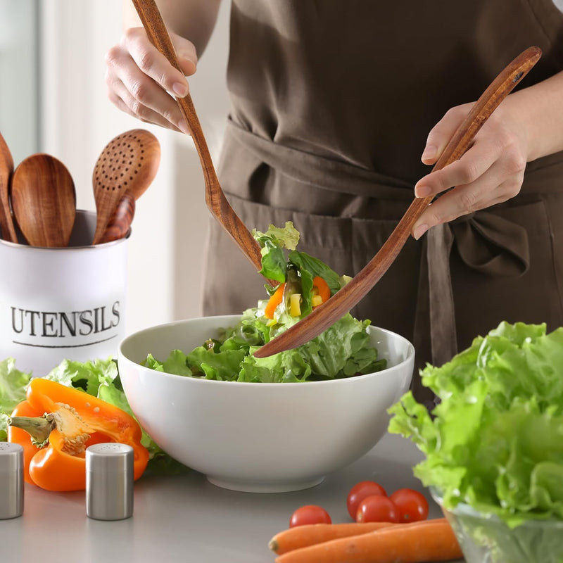 Zulay Kitchen Conjunto de colheres de madeira de 6 peças – Utensílios de teca macios resistentes ao calor com aderência confortável – leve e durável – fácil de limpar, perfeito para panelas