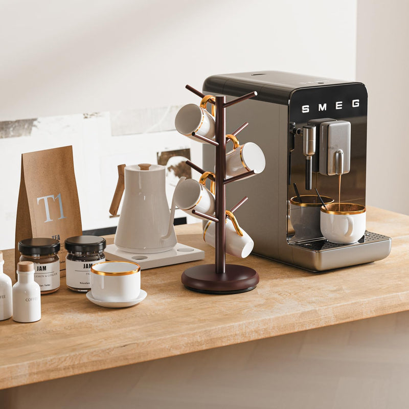 BAMBANG Suporte de caneca de árvore, rotação de 360°, 8 ganchos, suporte de copo de café para bancada, suporte de bambu para cozinha, bancada, casa, natural