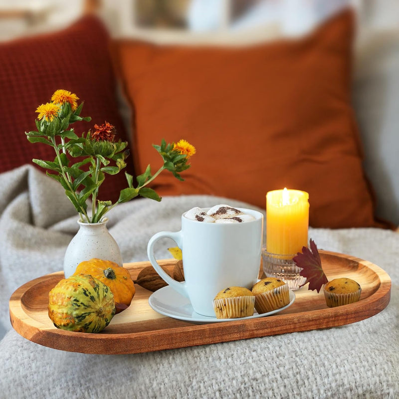 Conjunto com 4 Bandejas Ovais de Bambu – Rústicas para Chá, Café, Doces e Sobremesas