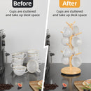 BAMBANG Suporte de caneca de árvore, rotação de 360°, 8 ganchos, suporte de copo de café para bancada, suporte de bambu para cozinha, bancada, casa, natural