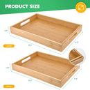 Bamboo Dinner Food Trays for Eating On Couch Party Platters for Serving Food Decorative Tray for Kitchen Counter Rectangle(16.5" Lx11.6''W and 15.5''Lx10.6''W)