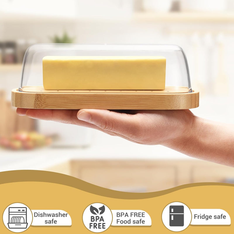 , Manteiga com tampa, suporte de manteiga de bambu