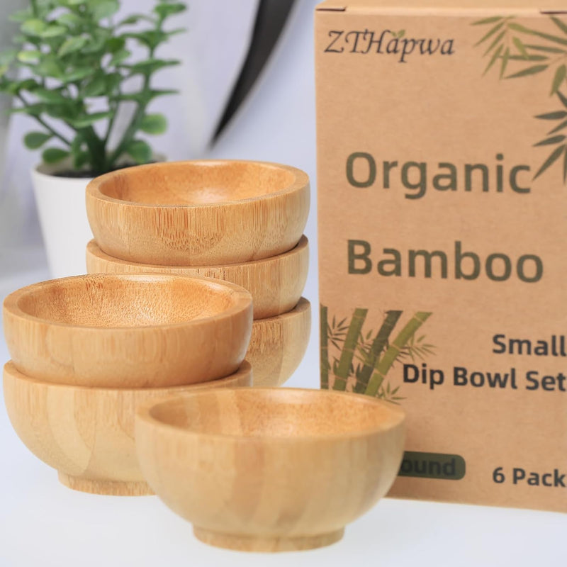 Conjunto de tigelas de mergulho, pequenas tigelas de bambu para molho de soja/condimento/lanches, mini tigelas de servir para tábua de charcutaria para churrasco/entretenimento, ramequins de