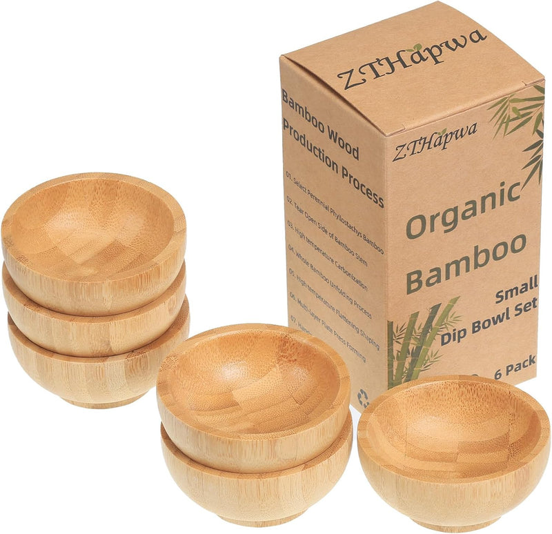 Conjunto de tigelas de mergulho, pequenas tigelas de bambu para molho de soja/condimento/lanches, mini tigelas de servir para tábua de charcutaria para churrasco/entretenimento, ramequins de