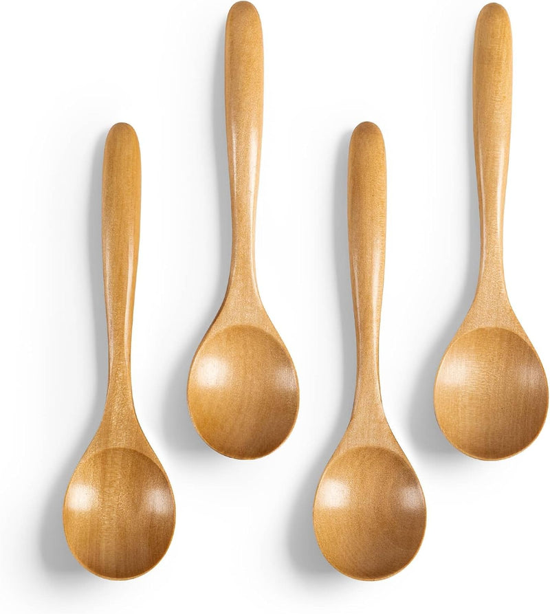 6 colheres de madeira para mel, colheres de madeira pequenas de 17 cm - Ótimo para chá, café e sopa, conjunto de colheres de mesa de servir de madeira, colher de chá de bambu a granel para
