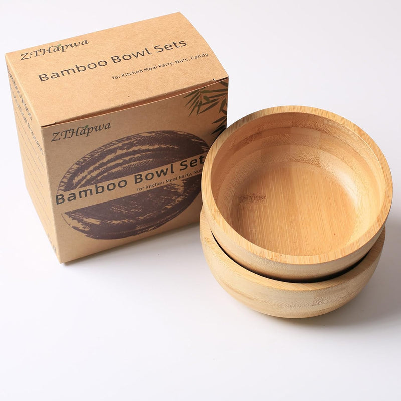 Conjunto de 2 tigelas de sopa para sobremesas/cereais/massas/frutas | Tigelas de servir de bambu natural para nozes/doces/lanches/pistache | Acessórios de charcutaria para