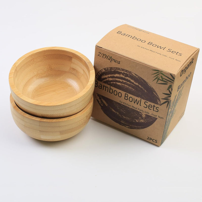 Conjunto de 2 tigelas de sopa para sobremesas/cereais/massas/frutas | Tigelas de servir de bambu natural para nozes/doces/lanches/pistache | Acessórios de charcutaria para