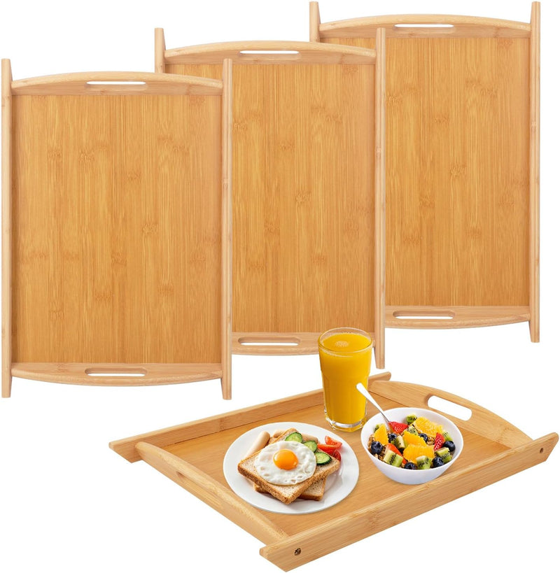 Bandeja de Bambu Grande com Alças – Kit 4 Unidades (43x30x3 cm)