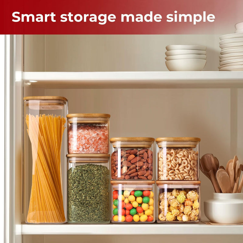 Frascos de armazenamento de vidro com tampa de bambu, recipientes de cozinha herméticos para assar, recipiente de alimentos para especiarias, biscoitos, chá, café e lanches (4 pacotes de 0,6 qt)