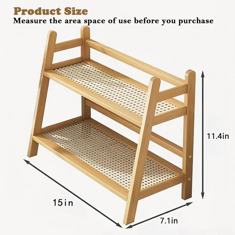 Organizador de estação de café com aparência de vime, suporte de caneca de bambu, prateleira de balcão de cozinha para acessórios de chá e café, suporte de matcha, expositor de xícara, rack
