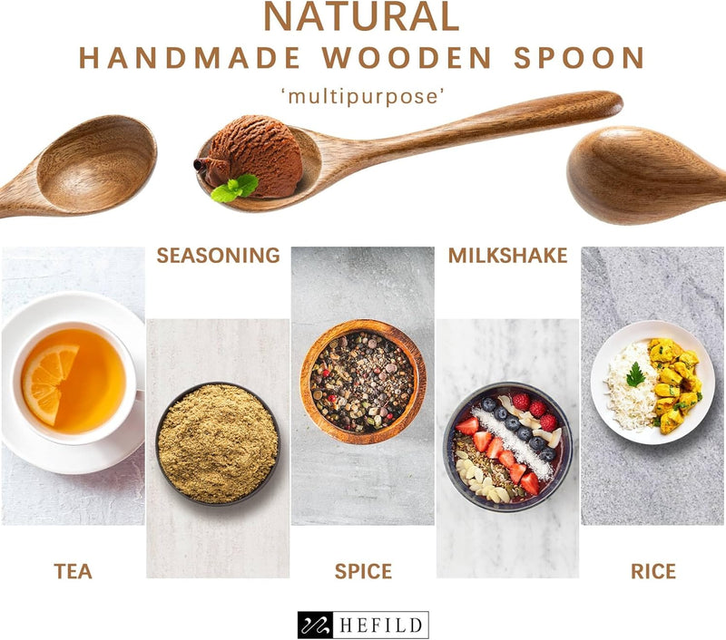 6 colheres de madeira para mel, colheres de madeira pequenas de 17 cm - Ótimo para chá, café e sopa, conjunto de colheres de mesa de servir de madeira, colher de chá de bambu a granel para