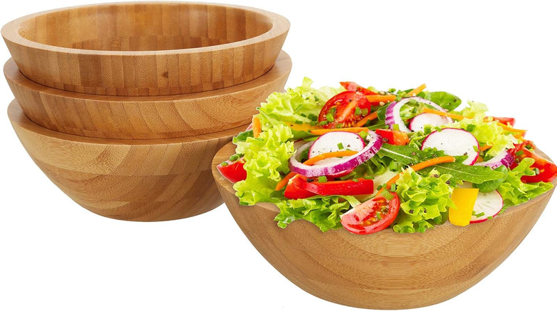 Lawei Conjunto de 4 tigelas de salada de bambu – 18 x 5,6 cm, tigelas individuais de refeição frutas, salada, massa, cereal, arroz e lanches