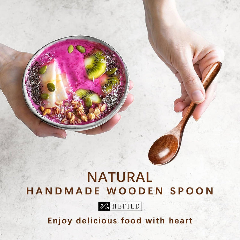 6 colheres de madeira para mel, colheres de madeira pequenas de 17 cm - Ótimo para chá, café e sopa, conjunto de colheres de mesa de servir de madeira, colher de chá de bambu a granel para