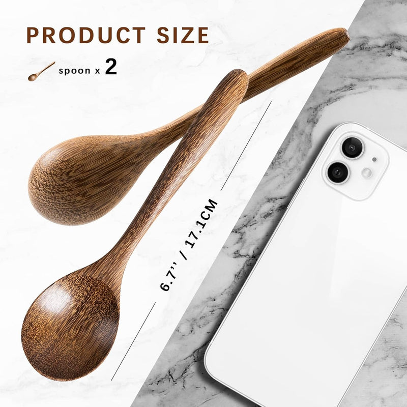 6 colheres de madeira para mel, colheres de madeira pequenas de 17 cm - Ótimo para chá, café e sopa, conjunto de colheres de mesa de servir de madeira, colher de chá de bambu a granel para