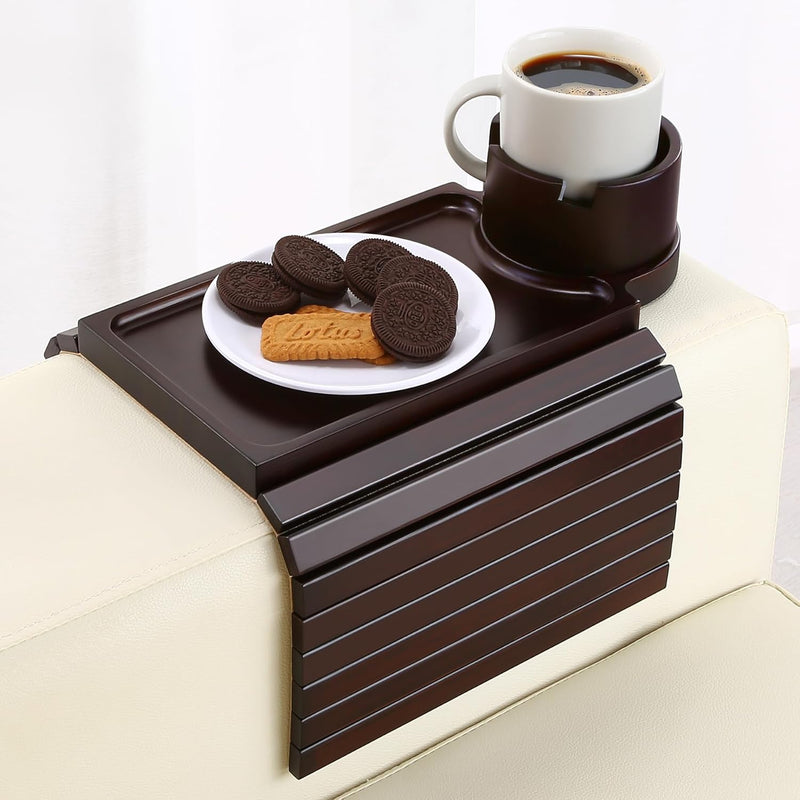 BAMBOOTRAY Bandeja de suporte de copo de sofá, mesa de braço de sofá 3 em 1, grande 48 x 33 cm, mesa lateral de bambu com clipe de sofá com suporte de copo de 360° para sofá, organizador