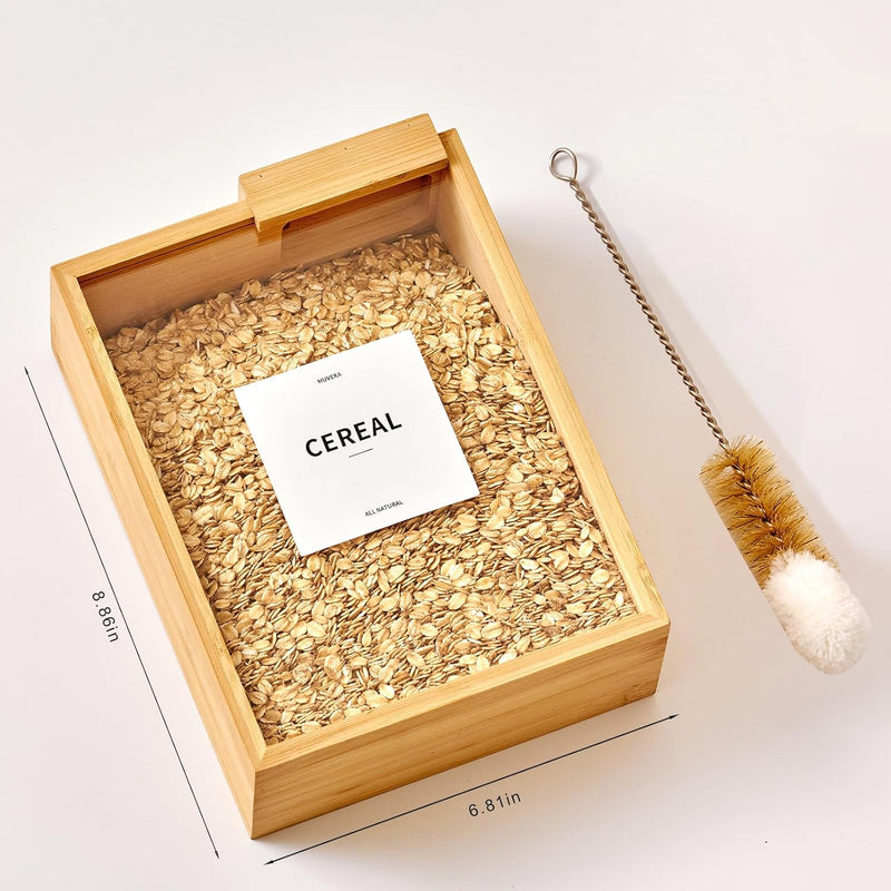 Recipiente de armazenamento de alimentos de bambu, 2000 ml, recipiente transparente de armazenamento de alimentos, 2 recipientes estilo livro para cozinha, organização quadrada de despensa com