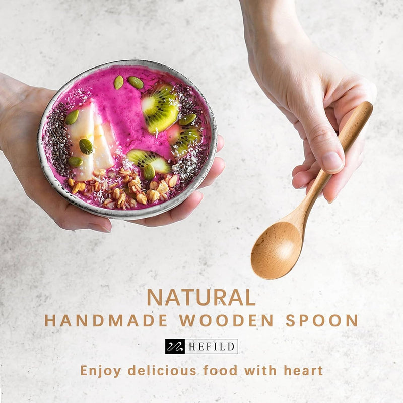 6 colheres de madeira para mel, colheres de madeira pequenas de 17 cm - Ótimo para chá, café e sopa, conjunto de colheres de mesa de servir de madeira, colher de chá de bambu a granel para