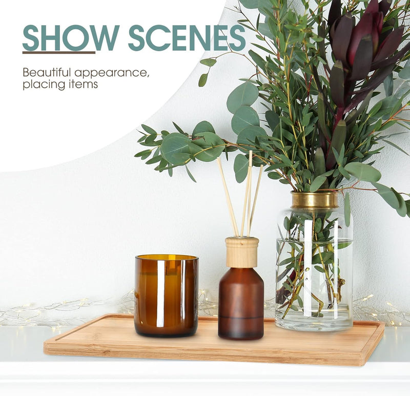 Bamboo Tea Serving Tray 3 Pcs Decorative Multi Use Bathroom Counter Tray with Edges Bamboo Vanity for Dresser Food Coffee Tea Snack Tissues Candles, 11 x 4 Inch(Rectangle Style)