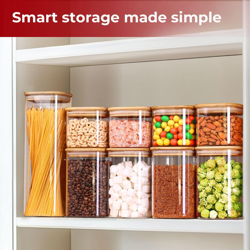 Frascos de armazenamento de vidro com tampa de bambu, recipientes de cozinha herméticos para assar, recipiente de alimentos para especiarias, biscoitos, chá, café e lanches (4 pacotes de 0,6 qt)