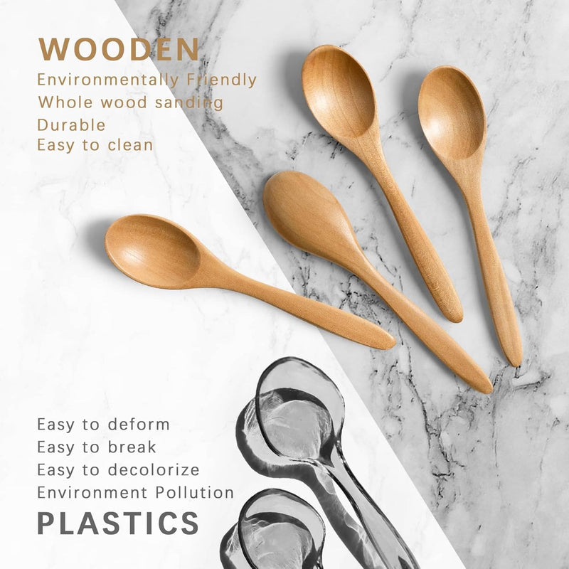 7 colheres de madeira pequenas, colheres de mel de 14 cm para chá, colher de chá de mel de madeira para café, pequenas colheres de madeira, colher de mesa de bambu para mexer, conjunto de