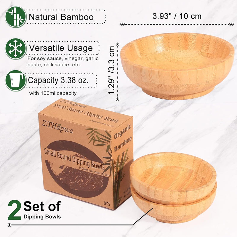 Tigelas de servir de bambu, tigelas pequenas de lanche para charcutaria, frutas/doces, tigelas de imersão feitas à mão de 100 ml para temperos/salsa/molho de tomate, ramequins de madeira de