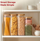 Frascos de armazenamento de vidro com tampa de bambu, recipientes de cozinha herméticos para assar, recipiente de alimentos para especiarias, biscoitos, chá, café e lanches (4 pacotes de 0,6 qt)