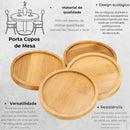 Kit 6 Porta Copo Para Mesa de Bambu Redondo Pires de Madeira 10 cm Lavável
