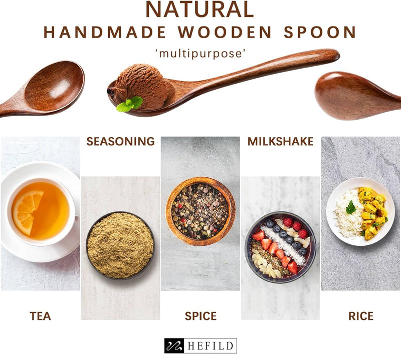 6 colheres de madeira para mel, colheres de madeira pequenas de 17 cm - Ótimo para chá, café e sopa, conjunto de colheres de mesa de servir de madeira, colher de chá de bambu a granel para